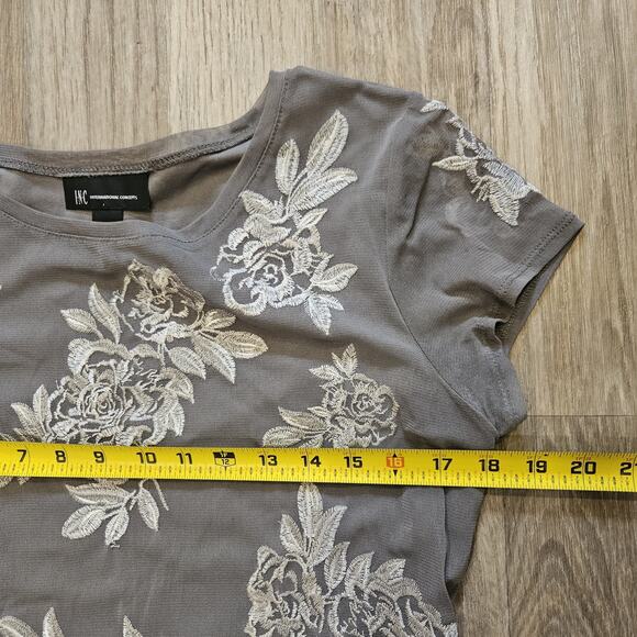 INC International Concepts Mesh Floral Top Women L Beige Grunge Cottage Boho Y2K - Picture 7 of 8